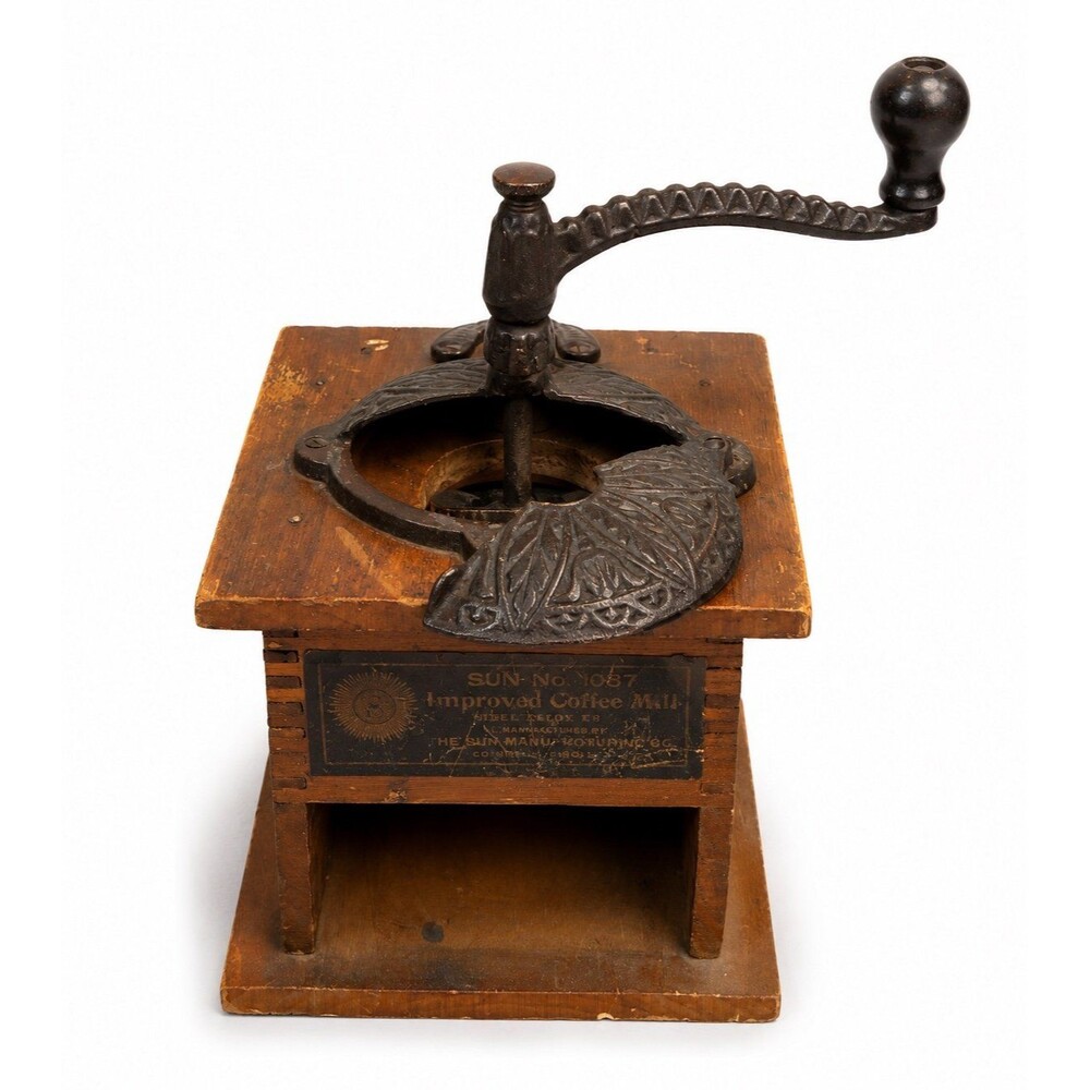 Antique Sun No. 87 Improved Coffee Mill Grinder Cast Iron Wood Primitive Decor